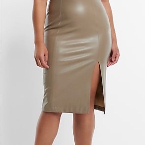 EXPRESS BODY CONTOUR CAMII FAUX LEATHER MIDI DRESS SIZE XL - Picture 3 of 7